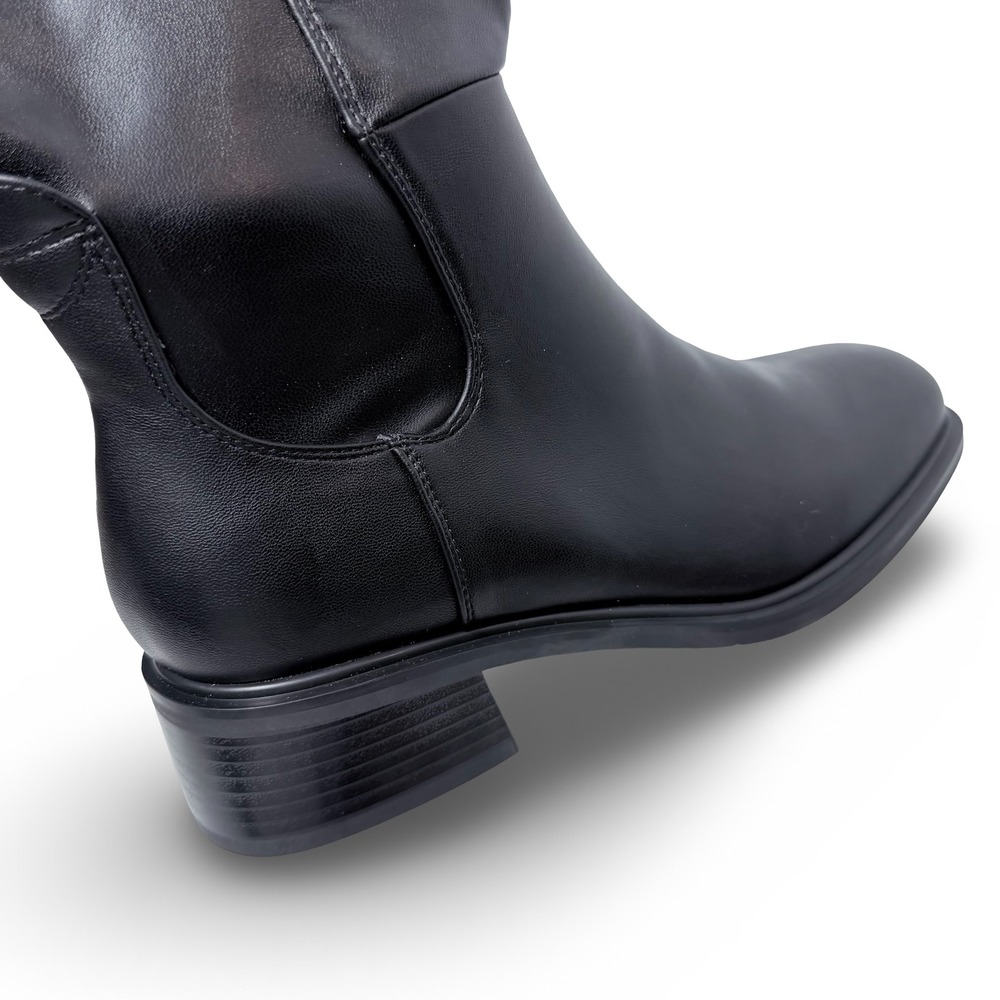 QIY Black PU Knee High Square Toe Block Heel Slouchy Boots Womens 9.5 New - Picture 14 of 14
